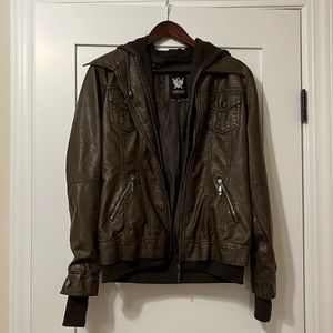 Brown Pleather Jacket with Hood (detachable)